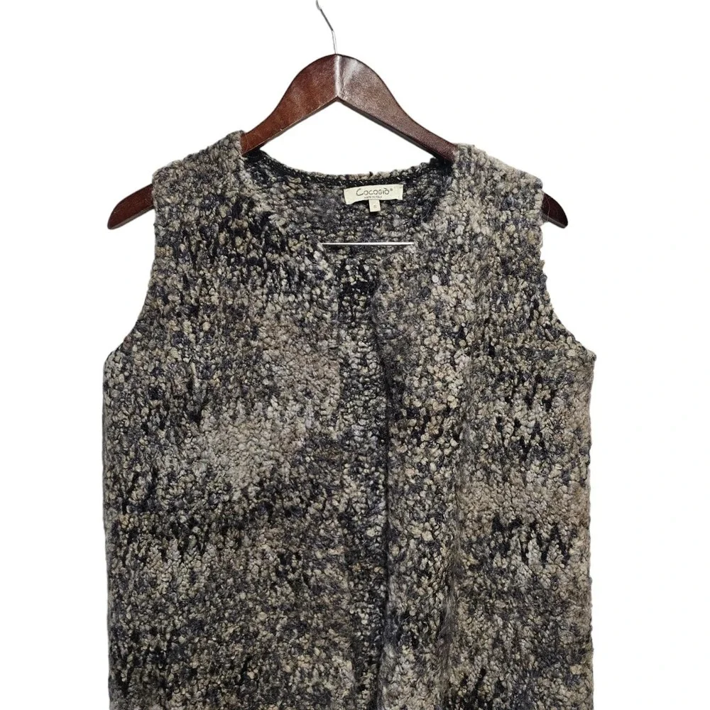 Cocogio‎ Cardigan Wool Blend Open Front Long Sweater Vest Gray